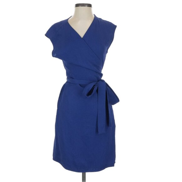✅ The Japanese GoWeave Short Sleeve Mini Wrap Dress, Blue (4) - Picture 1 of 14